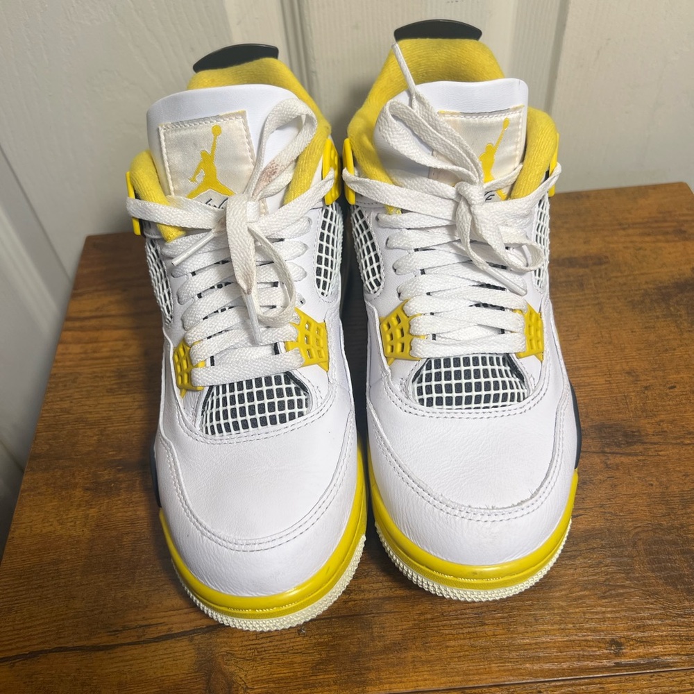 Nike Air Jordan 4 vivid sulfur White and Yellow Sneakers women’s - Picture 2 of 8